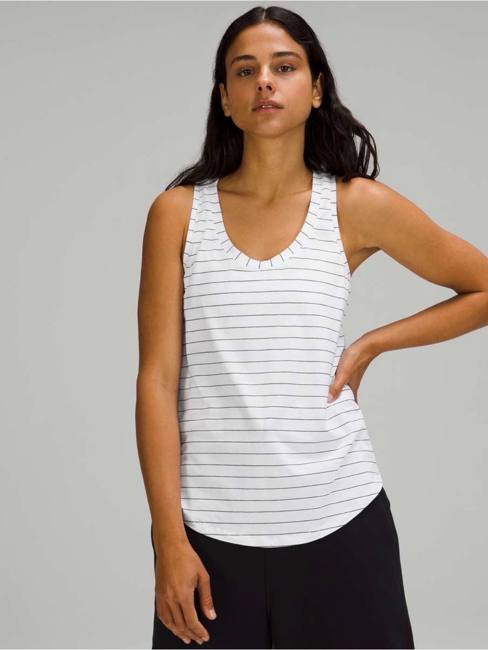 lululemon athletica White Tank Top with Thin Black Stripes